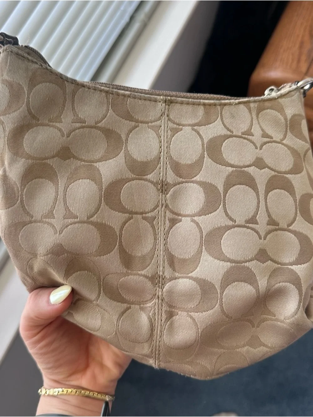 Vintage Coach Signature Monogram Small Crossbody Bag Purse Brown Jacquard Y2K